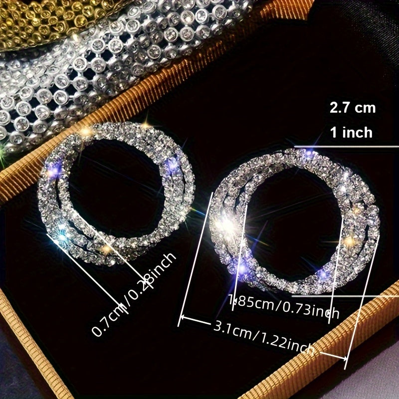 3-layer Sparkling Zircon Decor Hoop Earrings Elegant Sexy Style Silver Plated Jewelry Daily Casual