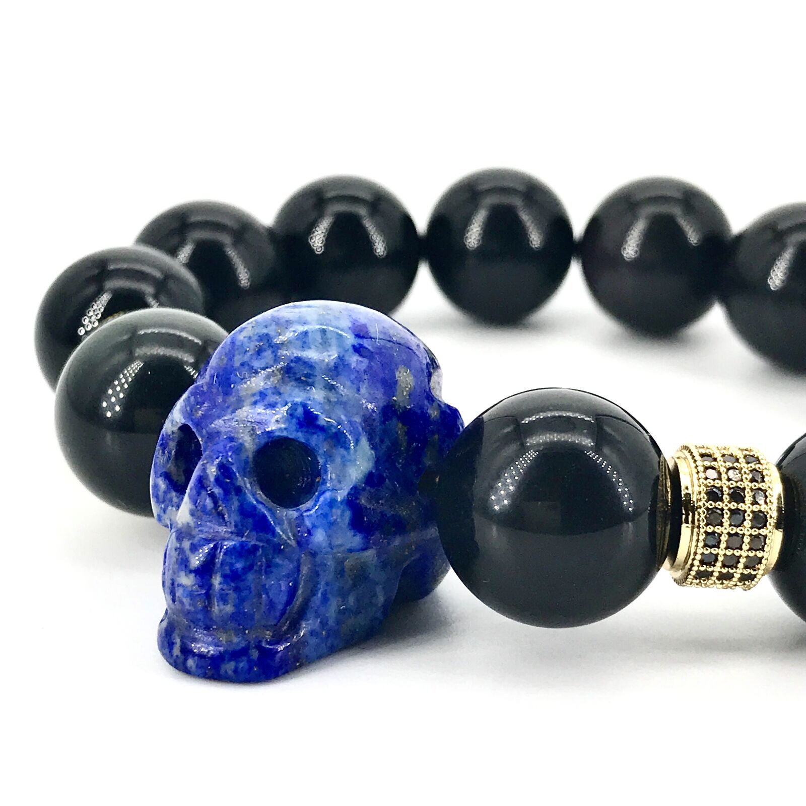 Goth Lapis Skull Chakra Bracelets Men Fashion Crystal Obsidian Punk Cross Breads