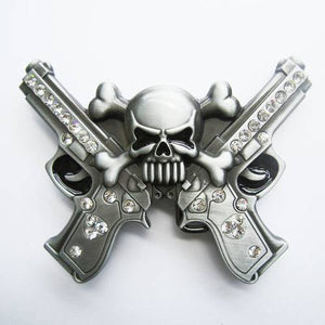 New Vintage Rhinestones Skull W Gun Belt Buckle US Local Shipping