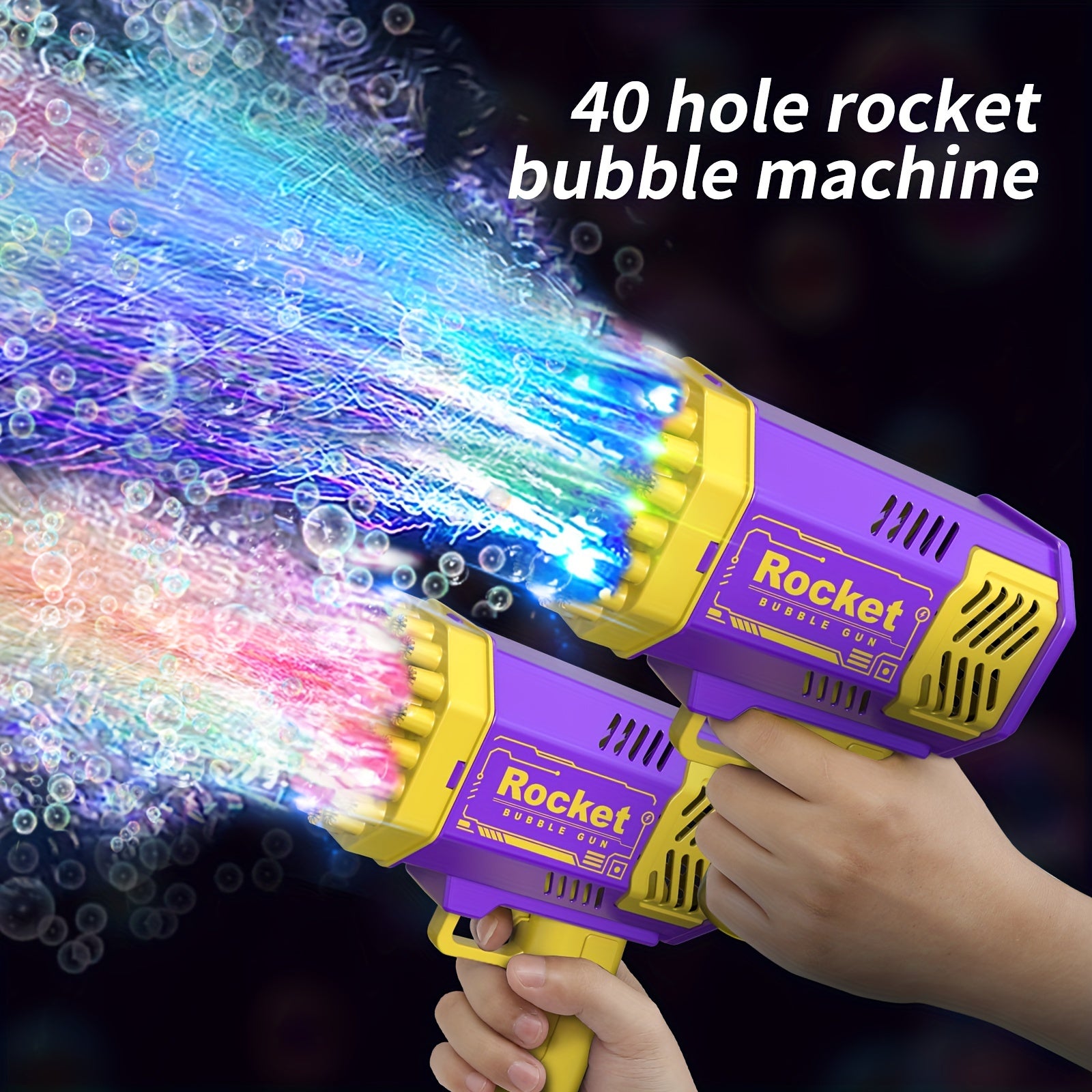 One Pack Of Children's 40 Holes Rocket Cartridge Handheld Portable Electric Automatic Bubble Gun LED Lighting For Boys And Girls Birthday Pa