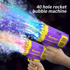 One Pack Of Children's 40 Holes Rocket Cartridge Handheld Portable Electric Automatic Bubble Gun LED Lighting For Boys And Girls Birthday Pa