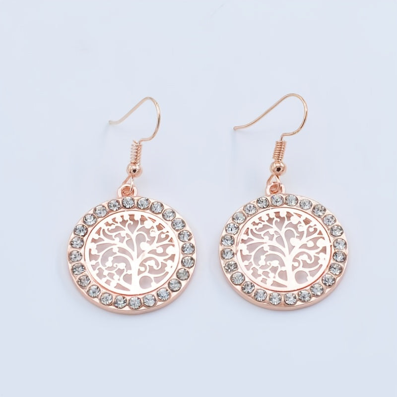 Tree of Life Inlaid Zircon Drop Dangle Earrings Personality Ladies Charm Crystal Jewelry 1Pair