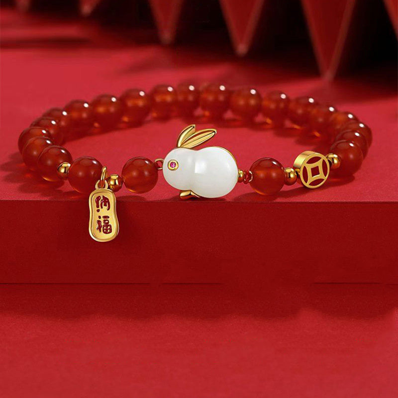 Handmade Chinese Style Bracelet For New Year Health And Protection Charm Lucky Rabbit Bracelets Easter Gift Easter Bunny