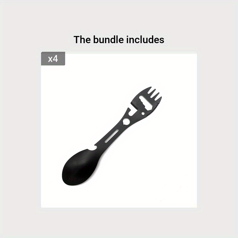 10-in-1 Multi-Functional Spork: Stainless Steel Portable Utensil Spoon, Can Opener, Serrated Knife, Wrench, Direction Indicator, Harpoon - P