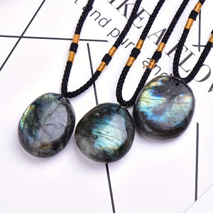 1pc Natural Labradorite Pendant Necklace For Men, Energy Quartz Moonstone Necklace