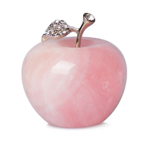 Natural Crystal Rose Quartz Apple Figurine Stone Paperweight Pink Decor Display