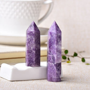 1pc Natural Crystal Point Lapidolite Healing Obelisk Purple Quartz Tower Ornament for Home Decor Reiki Energy Stone Pyramid gift