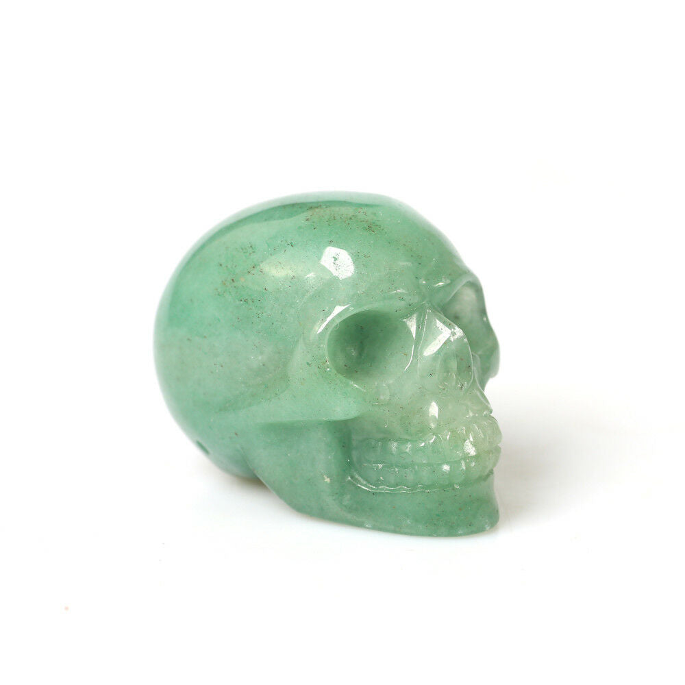 2'' Stone Carved Natural Aventurine Quartz Skull Figurine Reiki Healing Specimen