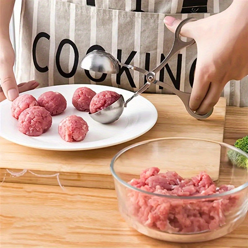 1pc Meatball Machine, Stainless Steel, Non-stick Meatball Machine, Pliers, Cake Meatball Machine With Cookie Dough Ice Tongs, Kitchen Spoon,