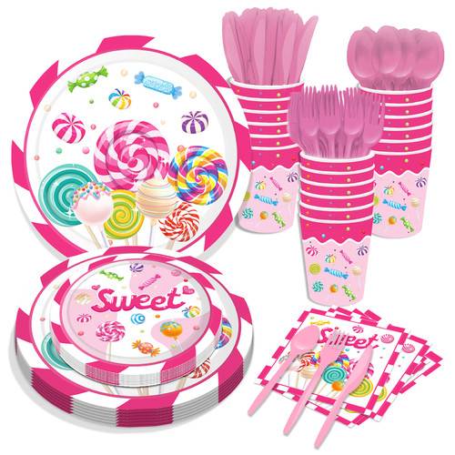 Lollipop Sweet Paper Plates Disposable Colorful Candy Party Supplies 68PCS Set US Local Shipping