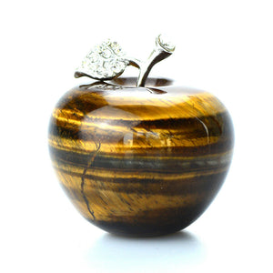 1.8'' Tiger-Eye Stone Natural Crystal Apple Paperweight Figurine Carved Gift