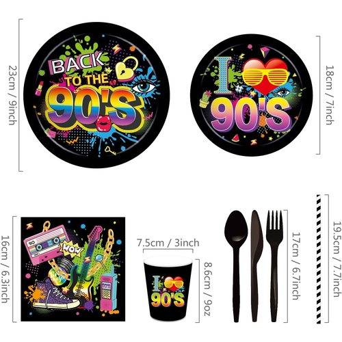 90s Birthday Paper Plates Party Skating Post Tape Audio Hip Hop Party 68PCS Set US Local Shipping