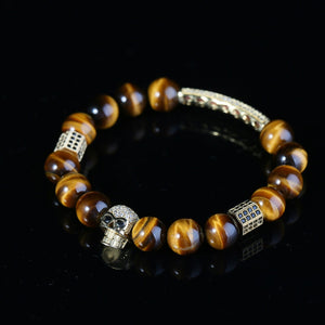 Men's Skull Fashion Bracelets Tigerite Crystal Skull Healing String Beads Punk