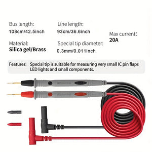 1 Set of Universal Digital Thin Tip Needle Multimeter Test Leads - 1000V 20A - Increase Your Testing Efficiency!