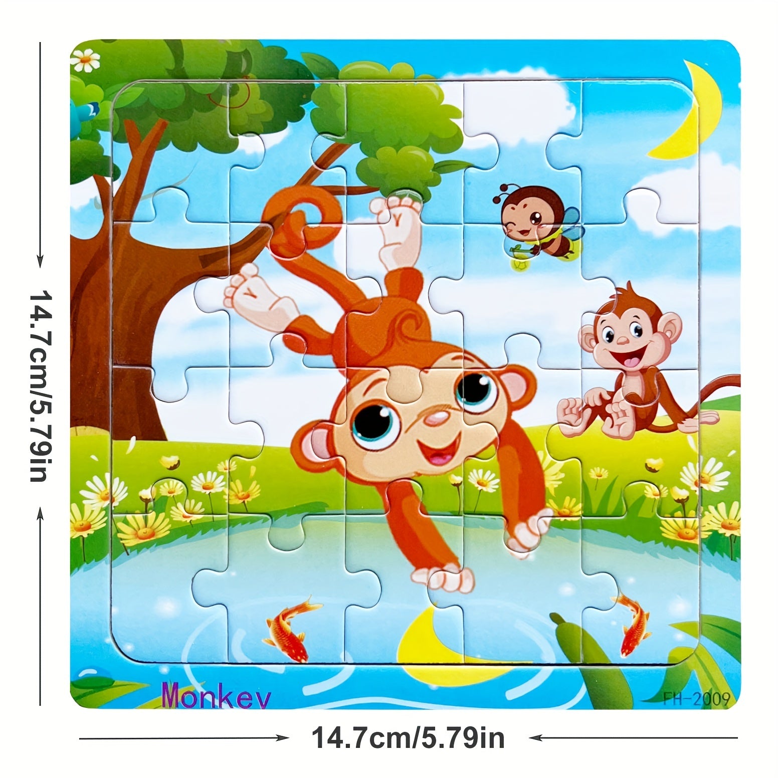 5.79in/14.7cm 20pcs/pack Wooden Puzzle Cartoon Animals Car Letter Number Pattern Jigsaw Puzzles Game, Kids Educational Learning Toys For Chi