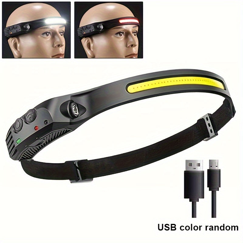 2/5pcs Led Sensor Headlamps, USB Rechargeable 18650 Built-in Battery Powerful Headlight For Outdoor Camping Fishing