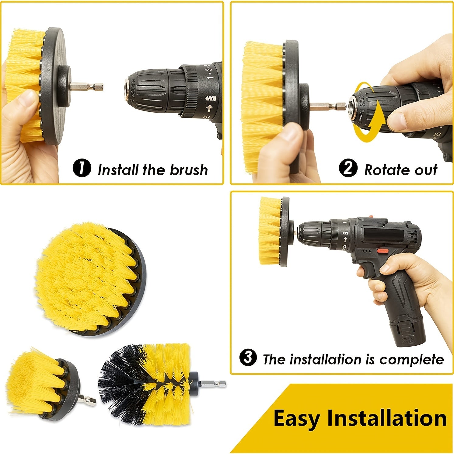 3pcs Drill Brush Set, Power Scrubber Wash Cleaning Brushes Tool Kit, Clean All Purpose Drill Brush For Grout Floor Tub Shower Tile Bathroom