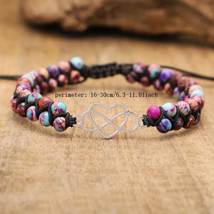 Boho Handmade Braided Double Layer Natural Stone Bracelet Hollow Love Heart Bracelet For Men