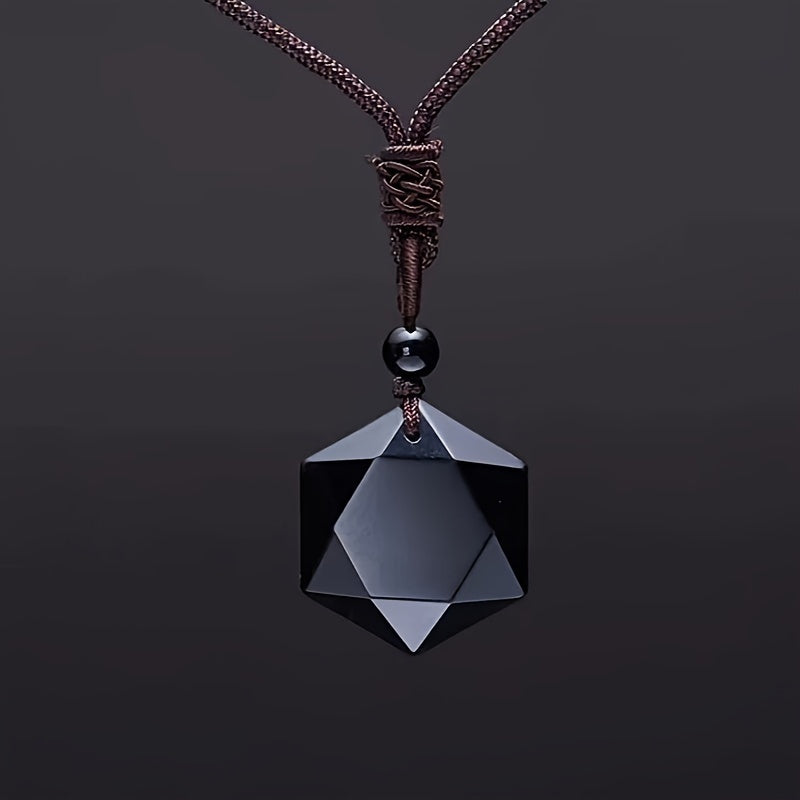 1pc Obsidian Necklace, Star Of David Pendulum Stone, Hexagon Hexagram Amulet Pendant Necklace