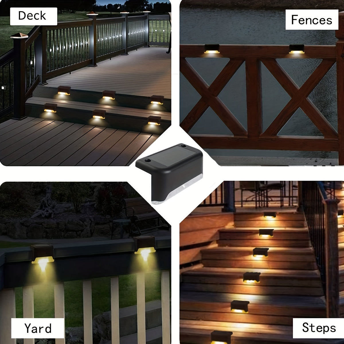 4 Packs Outdoor Solar Deck Lights, Waterproof Outdoor Decorate Lights, Solar Garden Lights, Outdoor Fence Lights, Solar Step Lights, Warm LE