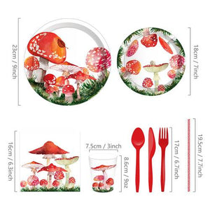 Red Watercolor Mushroom Paper Plates Party Supplie Plates and Napkins 68PCS Set US Local Shipping