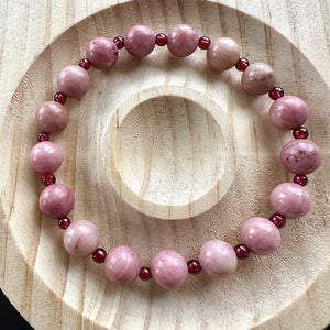 Hand Made Rhodonite with Garnet Bracelet