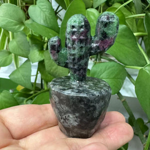 Hand carved Crystal Cactus Crystal Plant Hand Carved Ruby Zoisite Cactus