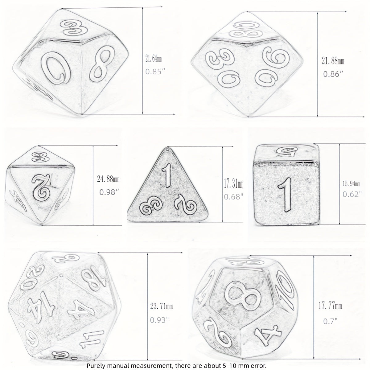 7pcs Glittery Two-Color Transparent Blue Translucent Polyhedral Dice - Perfect for Role-Playing!