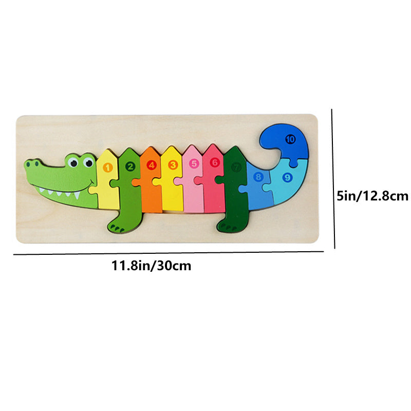 Rectangle Toddler Puzzle,Wooden Puzzle For Children, Animals Puzzles Dinosaur Crocodile Caterpillar Giraffe,Colorful Wood Numbered Puzzles B