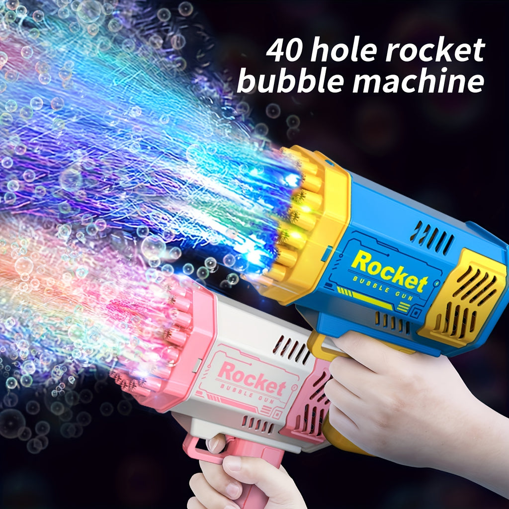 One Pack Of Children's 40 Holes Rocket Launcher Handheld Portable Electric Automatic Bubble Gun LED Light For Boys And Girls Gathering Party