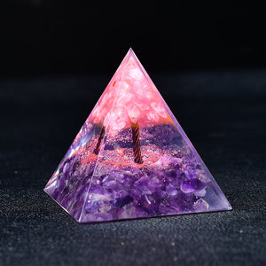 Orgone Pyramid Cherry Blossom Tree of Life Pink Quartz Reiki Meditation Crystal Hand Made Home Decoration Collection Gift