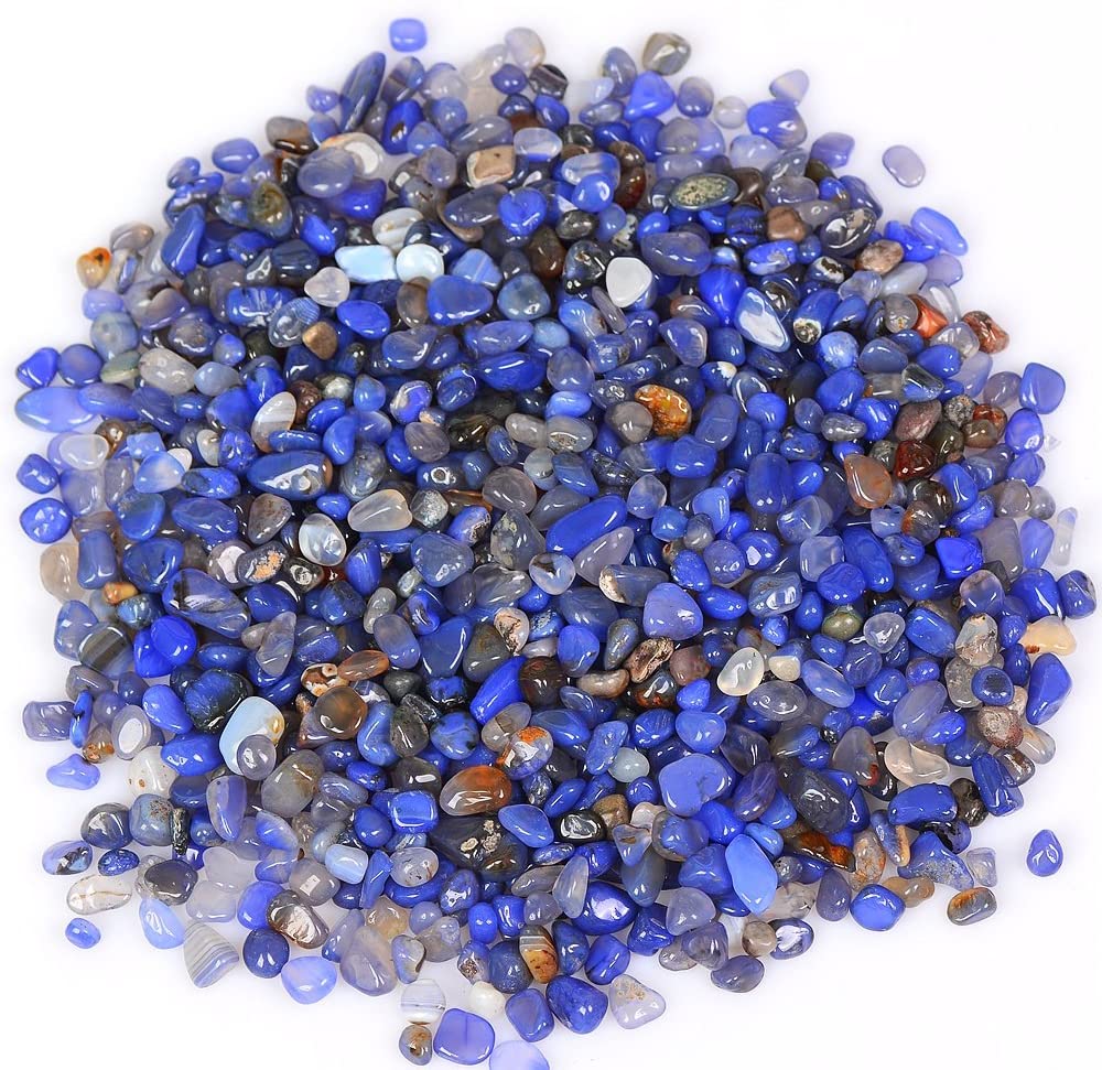 1 Pounds Crystal Tumbled Polished Natural Agate Gravel Stones for Plants and Crafts - Small Size - 7mm to 9mm Avg (Blue