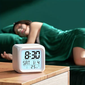 1pc Square White Alarm Clock, Students Smart Electronic Alarm Clock, Special Alarm Bell For Dormitory Home Bedroom