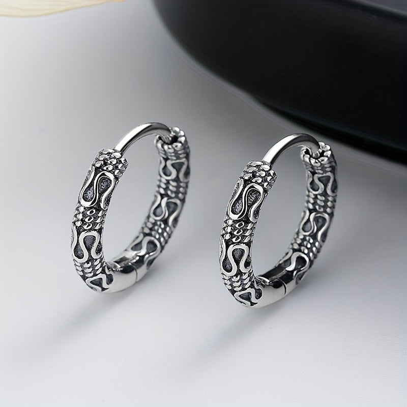 2pcs/pair Vintage Hoop Earrings With Sophisticated Punk Style Pattern For Casual Banquet Party And Gifts For Men