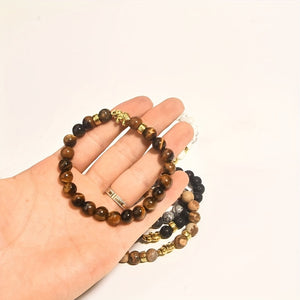 4pcs Natural Stone Elephant Bracelet Sandstone, Tiger Eye Stone, Volcanic Stone, White Pine Stone, Meditation Jewelry