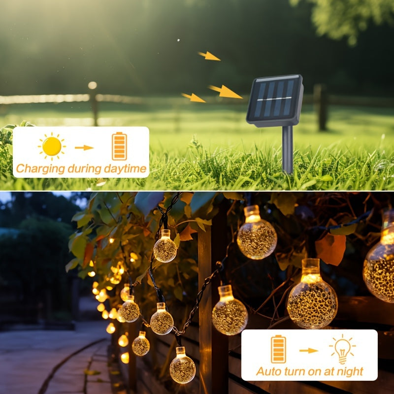 1pack 20/100/200 LED Crystal Globe Solar String Lights, Solar Outdoor Lights, With 8 Lighting Modes, Halloween Decorations Lights Outdoor Fo