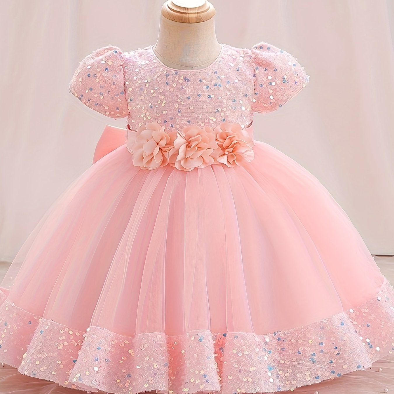 Sparkling Sequin Princess Tutu Dress for Girls - Midi, Belted, Puff-Sleeve with Comfort Viscose Lining, Perfect for Spring-to-Fall