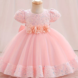 Sparkling Sequin Princess Tutu Dress for Girls - Midi, Belted, Puff-Sleeve with Comfort Viscose Lining, Perfect for Spring-to-Fall