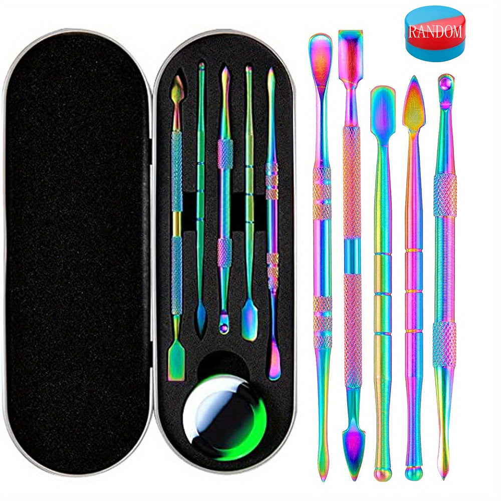 Wax Carving Tools Set , Rainbow/Sliver Stainless Steel Tools Double-Headed With Silicone Container,Metal Case