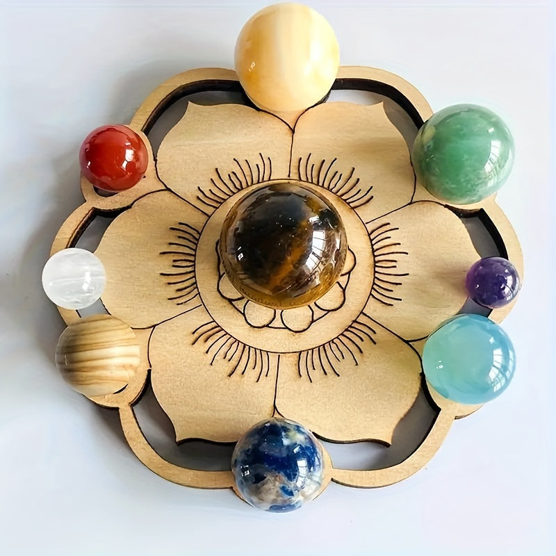 Solar System Planet Balls - Set of 9 Natural Crystal Gemstone Ornaments for Desk & Home Decor, Ideal Gift for Astronomy Lovers