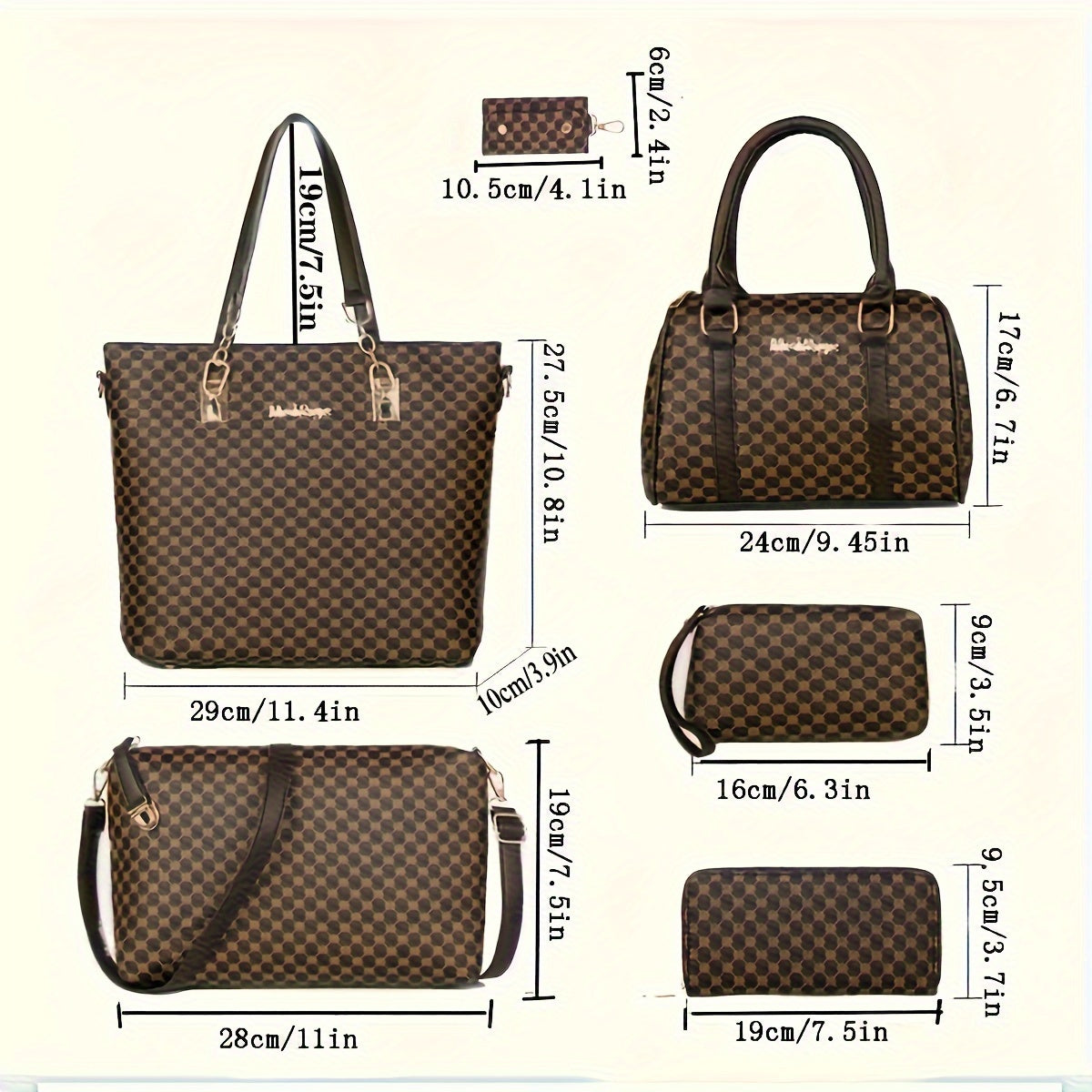 Elegant & Versatile 6-Piece PU Leather Bag Set: Tote, Boston, Clutch with Stylish Patterns, Secure Zip & Comfort Straps