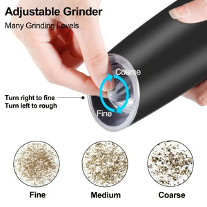 2pcs, Pepper Grinder, Household Sea Salt Ginder, Gravity Electric Adjustable Spice Grinder, Automatic Pepper Mill, Battery Powered With LED