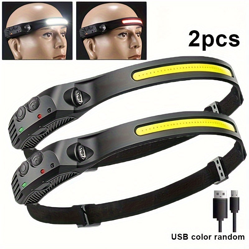 2/5pcs Led Sensor Headlamps, USB Rechargeable 18650 Built-in Battery Powerful Headlight For Outdoor Camping Fishing