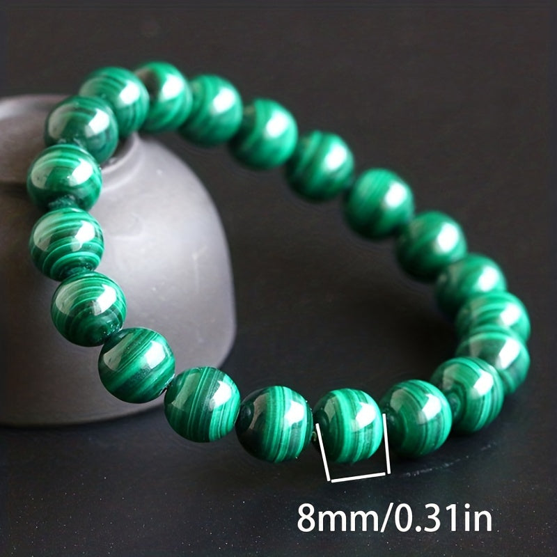 1pc Trendy Minimalist Green Beaded Bracelet For Men For Daily Decoration, Gift For Family And Friends, Holiday Birthday Gift For Boyfriends