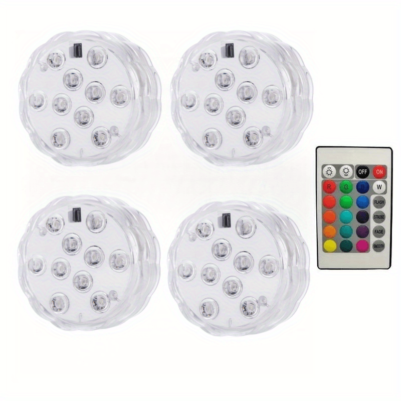 1/2/4pcs Submersible 10LED Lights Remote Control Battery Powered, Waterproof Light For Pool Aquarium Swimming Pool Light Fish Tank Light