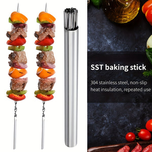 30/50pcs Reusable Barbecue Meat Skewers & 1 Tube Storage For Barbecue, Perfect For Outdoor CampingPicnic BBQ, Stickers For Halloween Christm