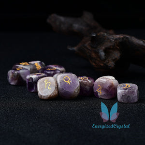 10 Pieces Witch Runes Carved Gravel Amethyst Crytsal Reiki Healing Meditation