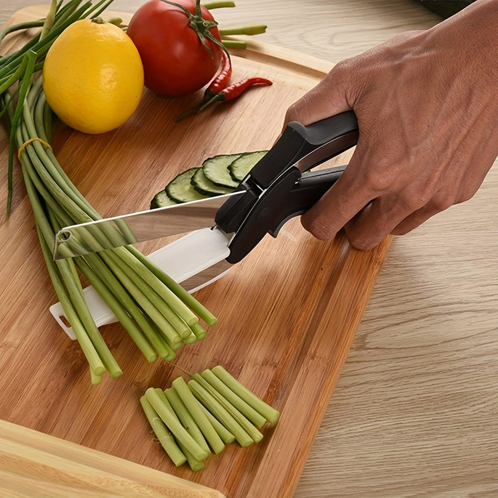 1pc 2 In 1 Food Cutter Kitchen Scissors, Salad Chopper Vegetable Cutter With Built-in Cutting Board