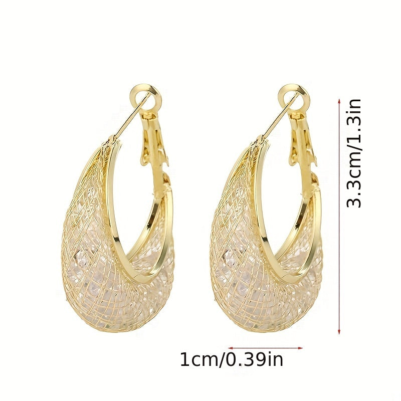 Luxurious Mesh Hoop Earrings Sparkling Golden Alloy 18K Gold Plated Hoop Earrings , Fashion Women Earring Jewelry Gifts