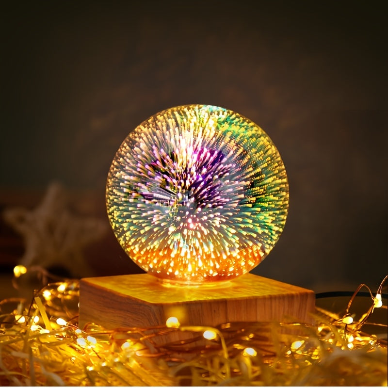 1pc LED 3D Fireworks Night Light, Glowing Led Gift Firework Lamp Small Globe Base Adornment Decorative Kids Children Indoor